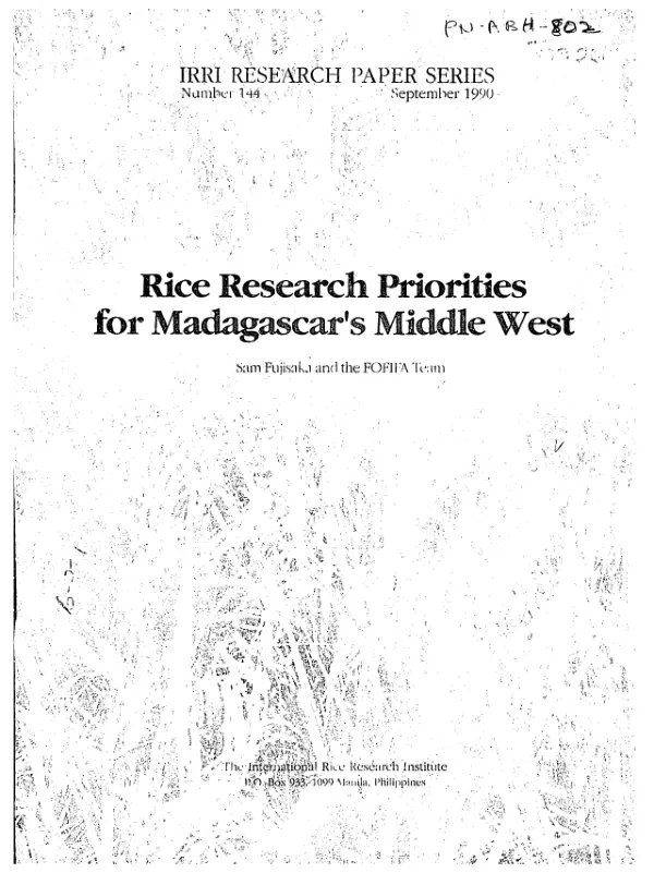 Rice research priorities for Madagascar"s middle west