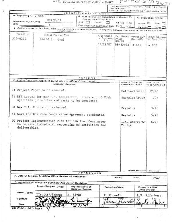 Interim evaluation and project redesign : USAID/Dominican Republic child survival project no. 517-0239
