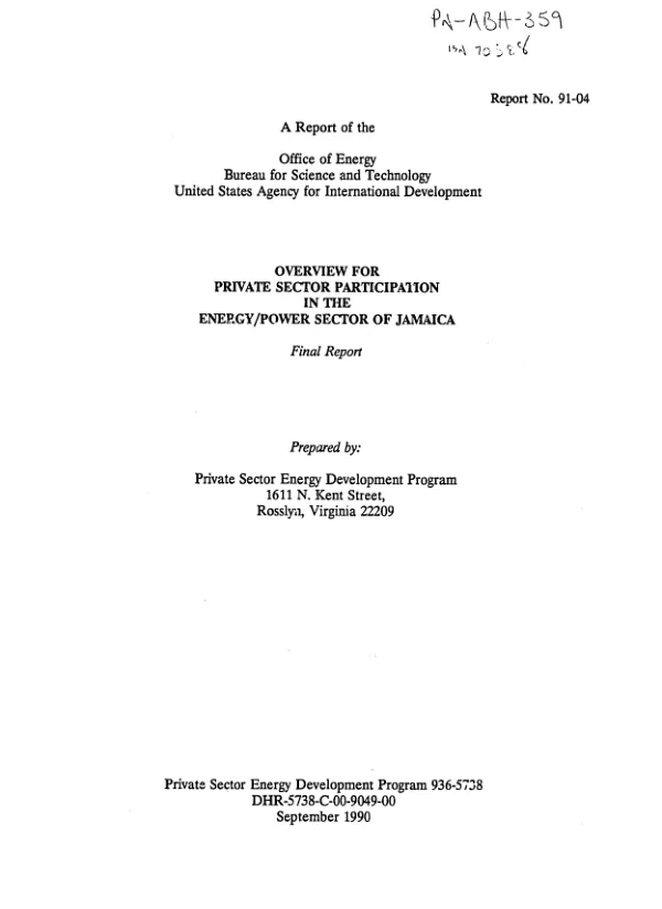 Overview for private sector participation in the energy/power sector of Jamaica : final report