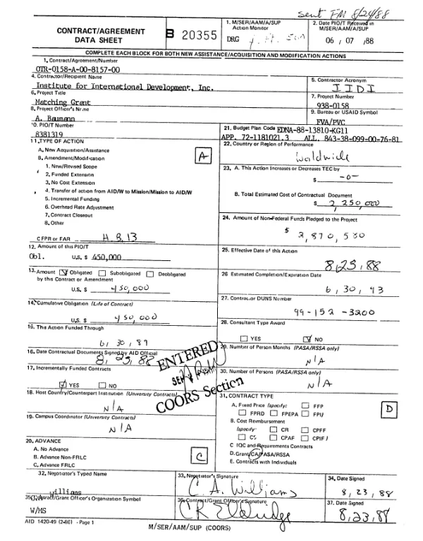AID grant no. 675-0224-G-SS-0038-00 to AFRICARE for the Forecariah farm to market roads program
