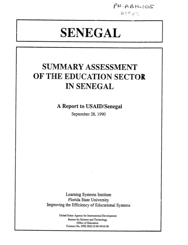 Summary assessment of the education sector in Senegal