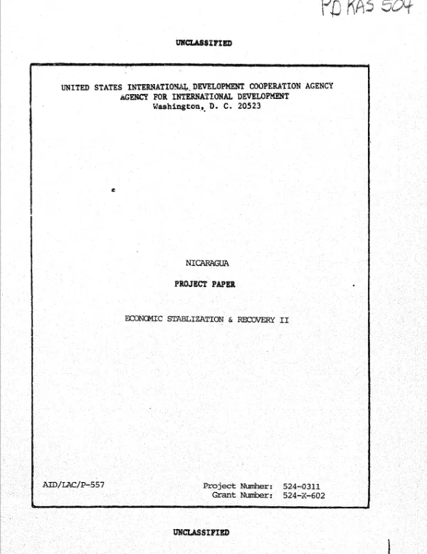 Nicaragua : economic stabilization and recovery II