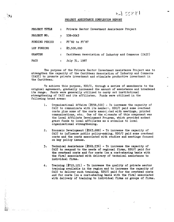 Project assistance completion report [: private sector investment assistance project]