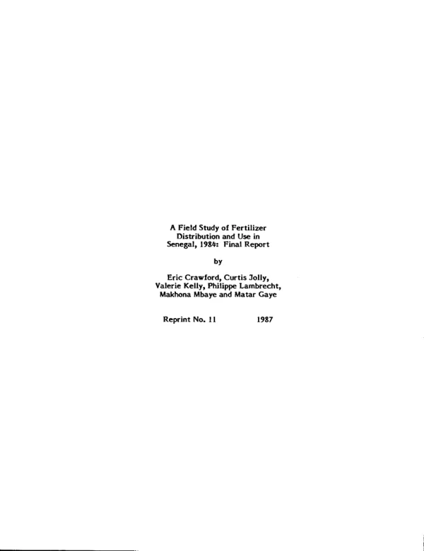 Field study of fertilizer distribution and use in Senegal, 1984 : final report