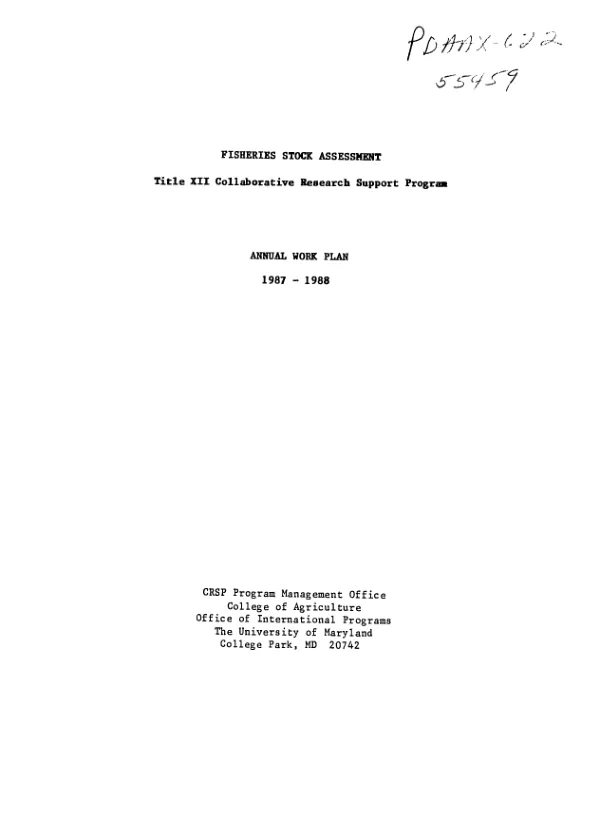 Fisheries stock assessment, Title XII collaborative research support program : annual work plan, 1987-1988