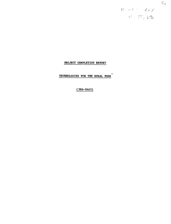 Project completion report : technologies for the rural poor