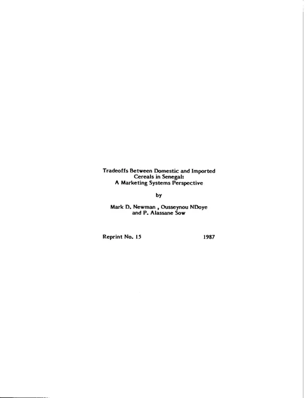 Tradeoffs between domestic and imported cereals in Senegal : a marketing systems perspective