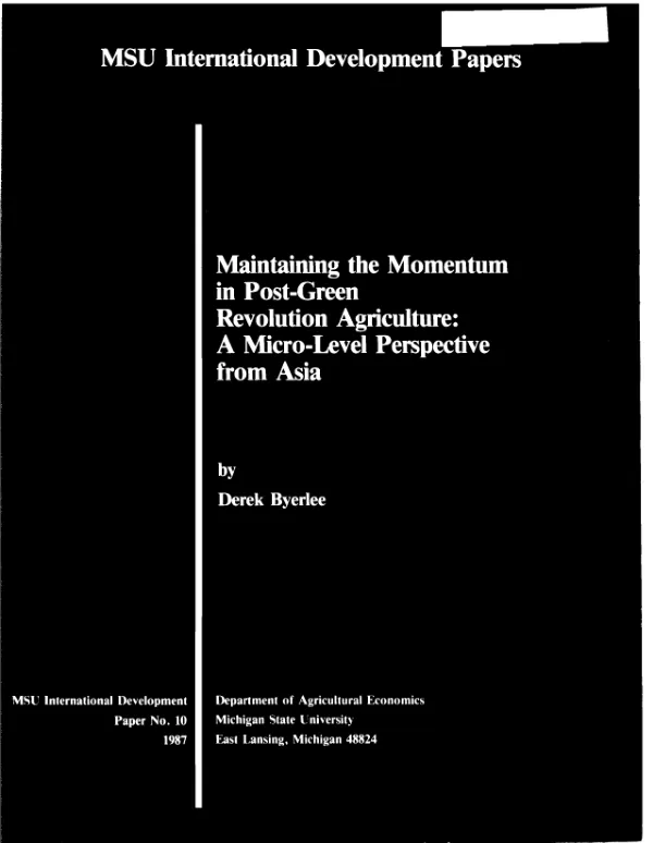 Maintaining the momentum in post-green revolution agriculture : a micro-level perspective from Asia