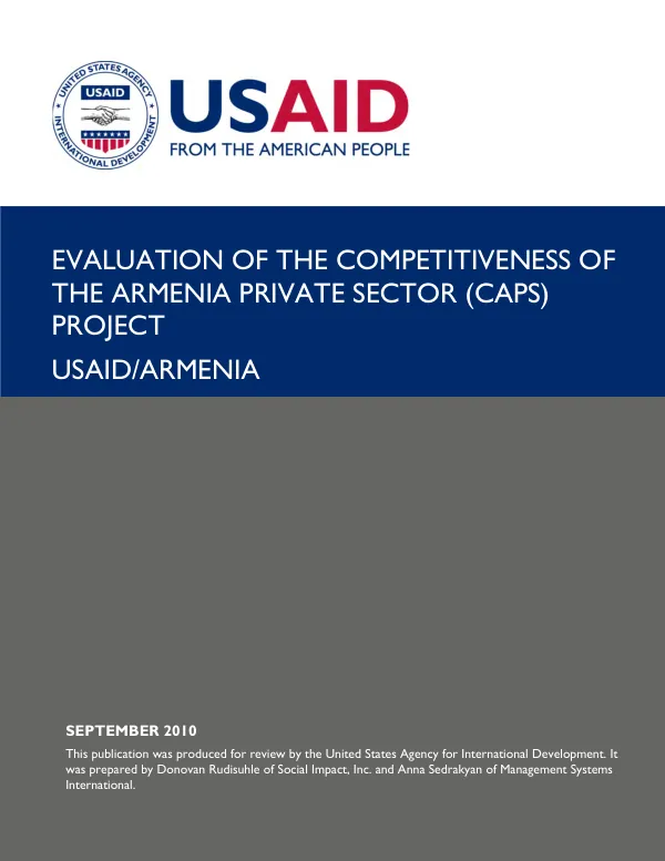 Evaluation of the competitiveness of the Armenia private sector (CAPS) project, USAID/Armenia