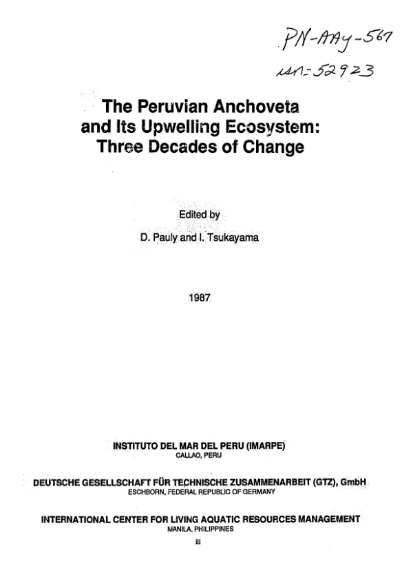 Peruvian anchoveta and its upwelling ecosystem : three decades of change