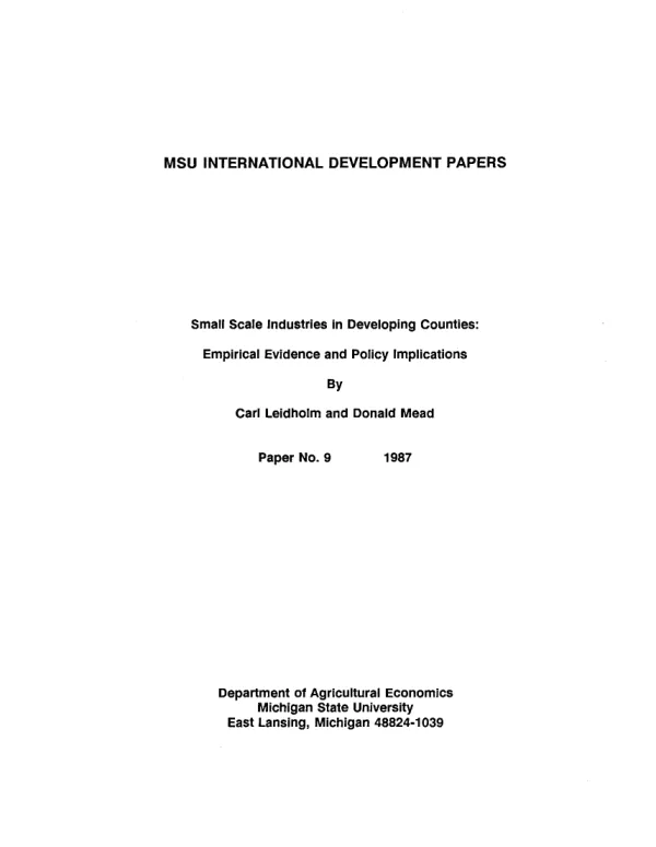 Small scale industries in developing countries : empirical evidence and policy implications