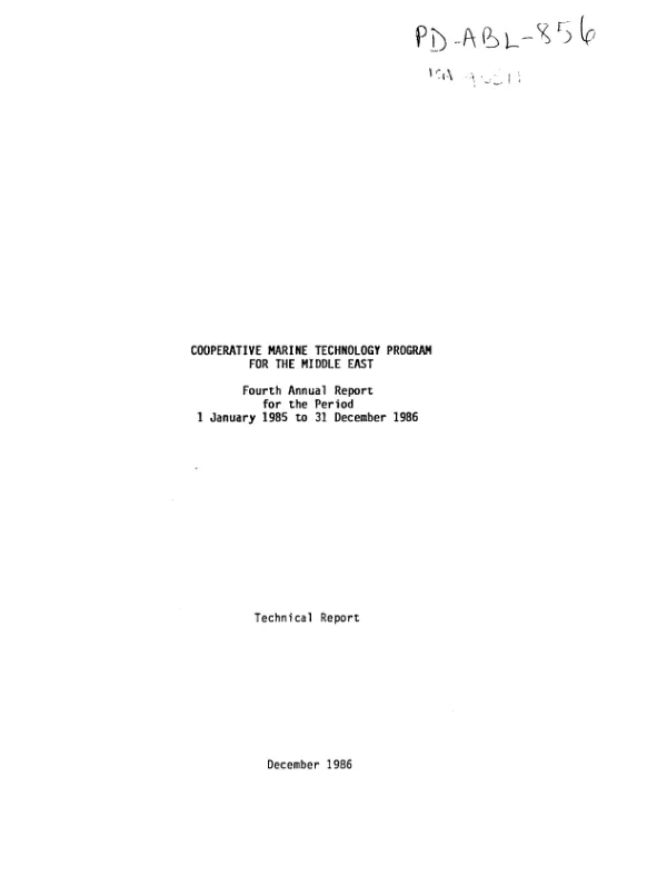 Cooperative marine technology program for the Middle East : fourth annual report for the period 1 January 1985 to 31 December 1986
