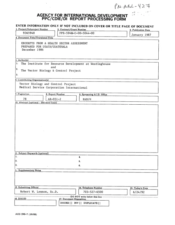 Excerpts from a health sector assessment prepared for USAID/Guatemala