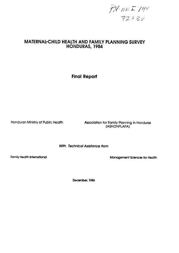 Maternal - child health and family planning survey, Honduras, 1984
