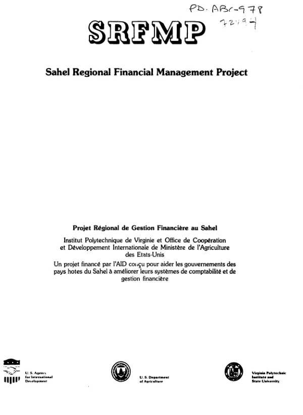 Rapport final : projet regional de gestion financiere au Sahel, Aout 1982 a Juin 1986