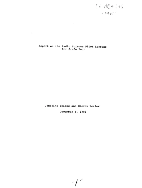 Report on the radio science pilot lessons for grade four