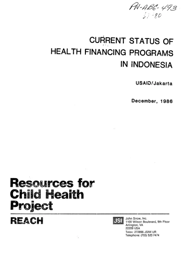 Current status of health financing programs