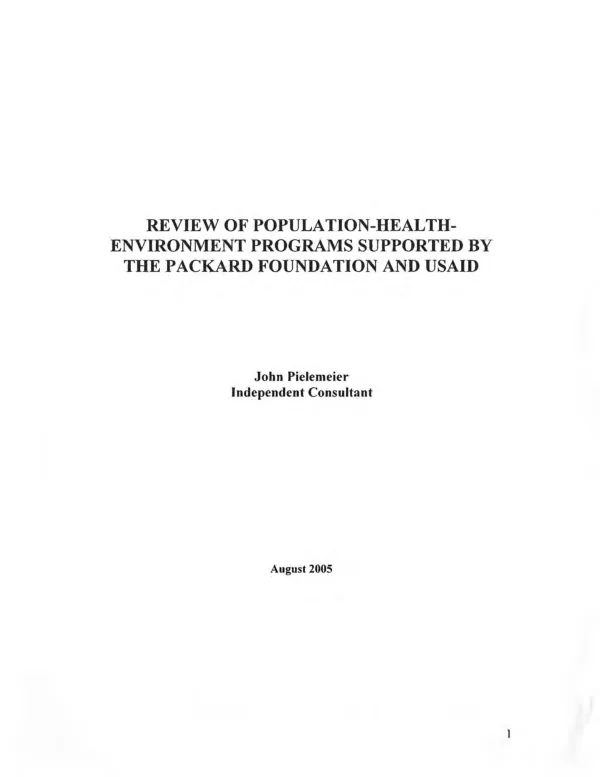 Review of population-health-environment programs supported by the Packard Foundation and USAID
