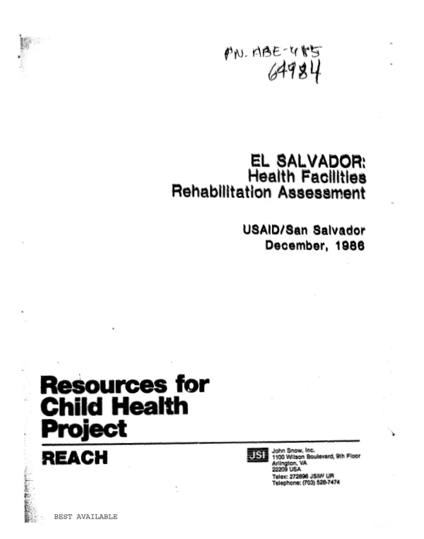 El Salvador : health facilities rehabilitation assessment