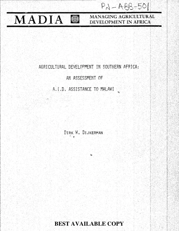 Agricultural development in Southern Africa : an assessment of AID assistance to Malawi