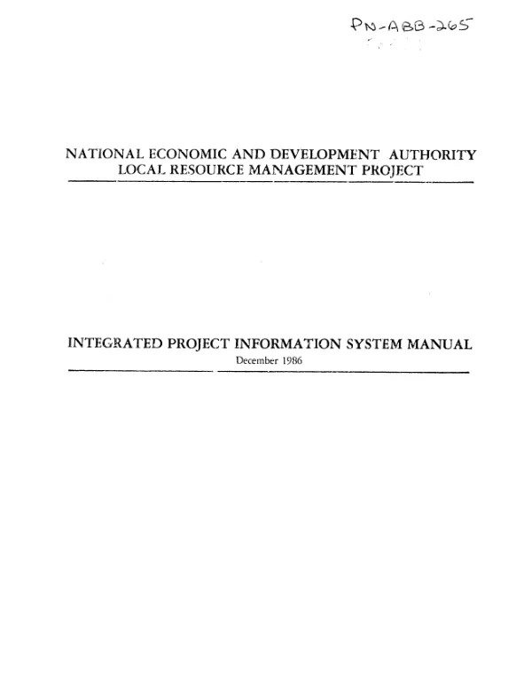 National Economic and Development Authority, local resource management project : integrated project information system manual