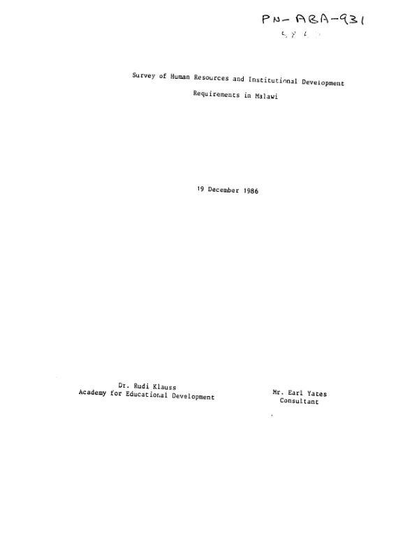 Survey of human resources and institutional development requirements in Malawi