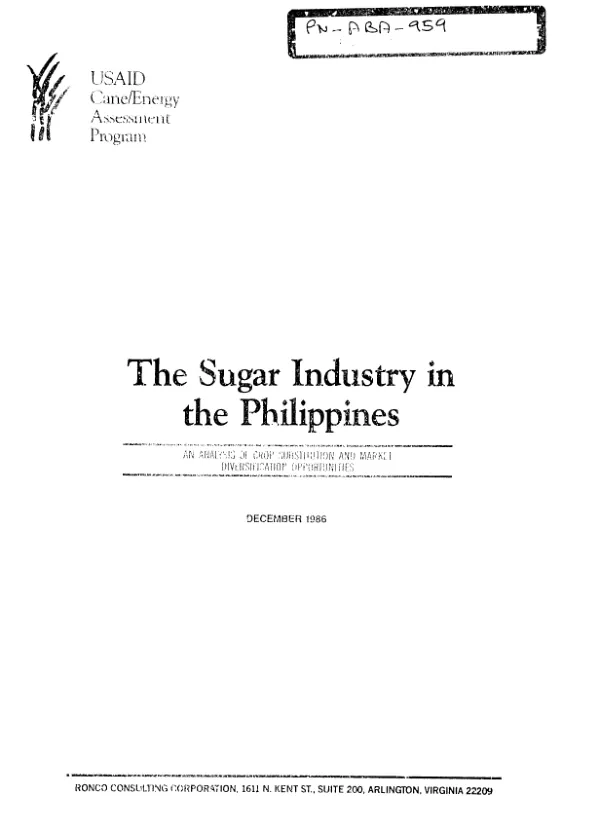 Sugar industry in the Philippines : an analysis of crop substitution and market diversification opportunities