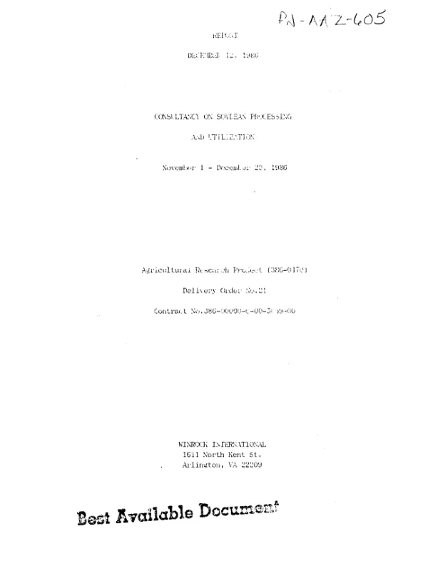 Report, December 12, 1986 : consultancy on soybean processing and utilization, November 1-December 23, 1986