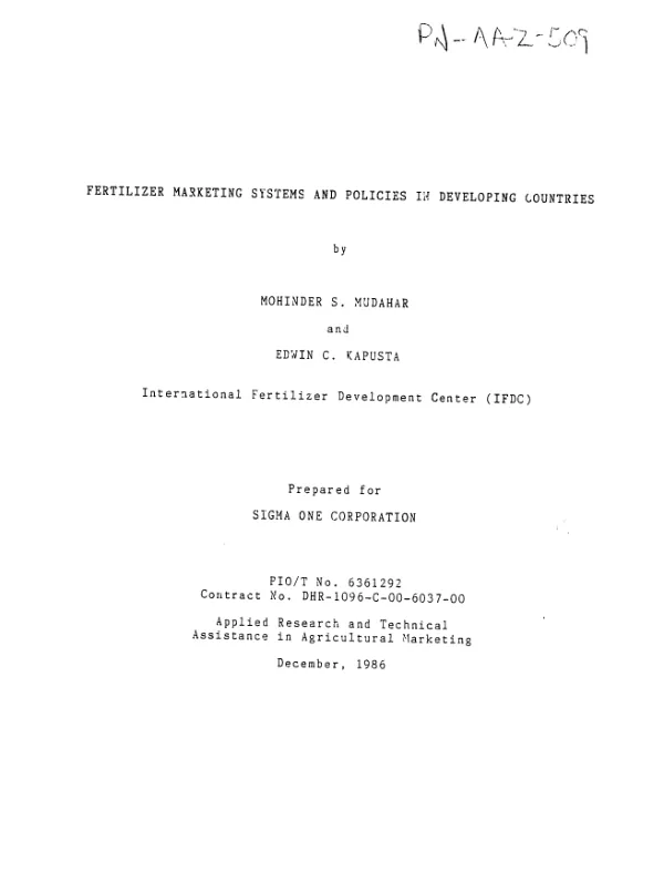 Fertilizer marketing systems and policies in developing countries
