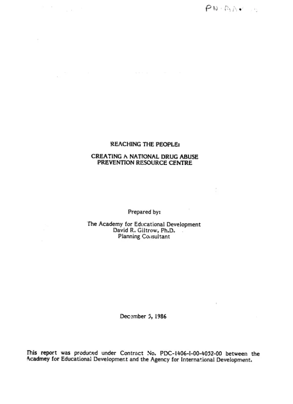 Reaching the people : creating a national drug abuse prevention resource centre