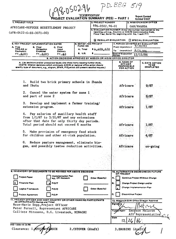 Africare - refugee resettlement project (AFR-0422-G-SS-3071-00)