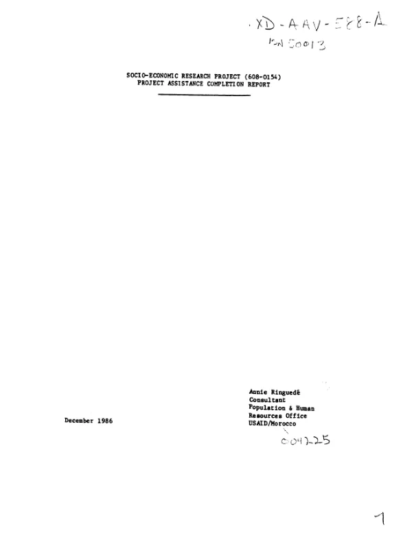 Socio-economic research project (608-0154) : project assistance completion report
