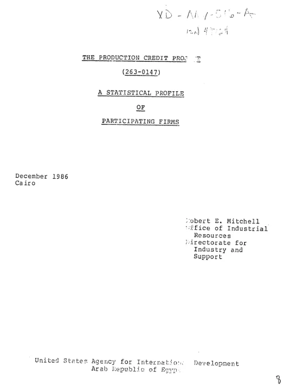 Production credit project (263-0147) : a statistical profile of participating firms