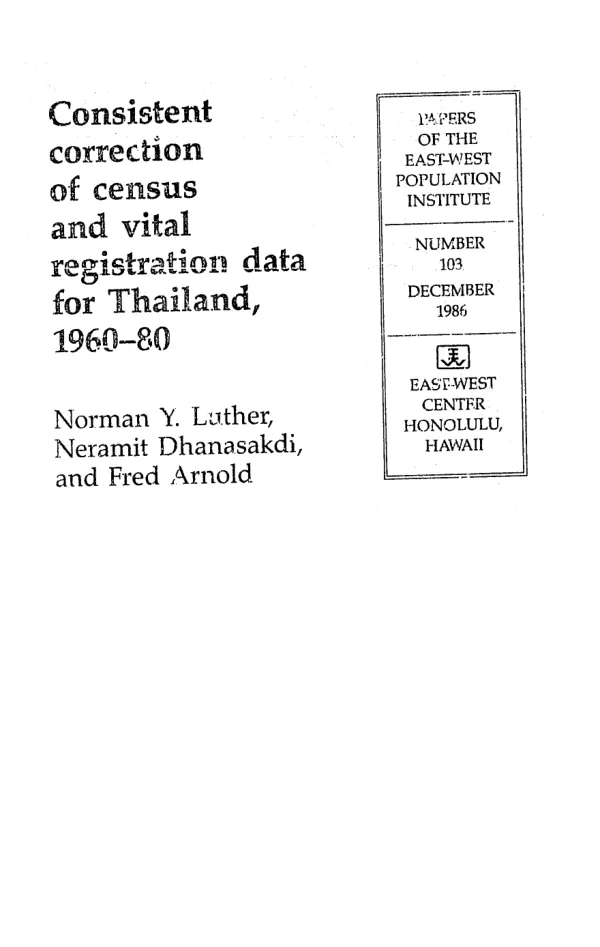 Consistent correction of census and vital registration data for Thailand, 1960-80