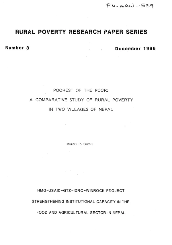 Poorest of the poor : a comparative study of rural poverty in two villages of Nepal