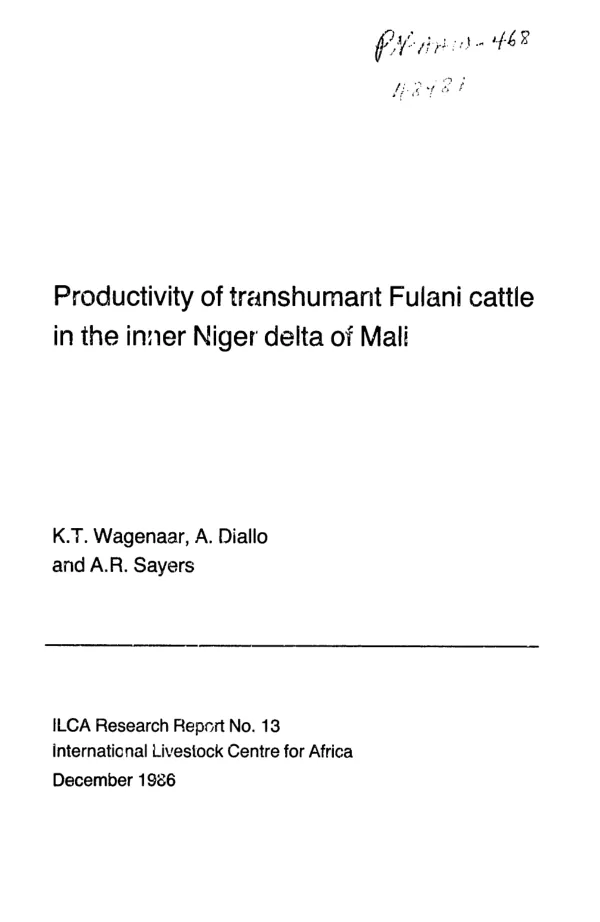 Productivity of transhumant Fulani cattle in the inner Niger delta of Mali