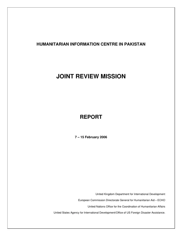 Humanitarian information centre in Pakistan : joint review mission report, 7-15 February 2006