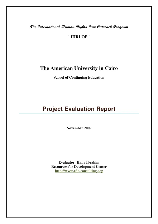 International human rights law outreach program (IHRLOP) : project evaluation report