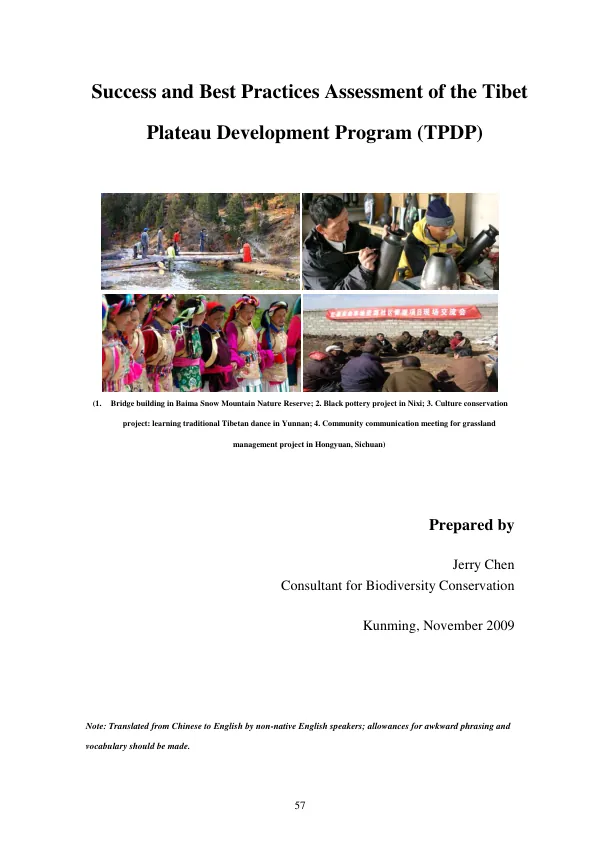 Success and best practices assessment of the Tibet plateau development program (TPDP)
