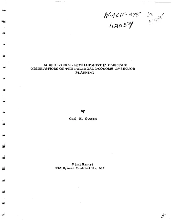 Agricultural development in Pakistan : observations on the political economy of sector planning -- final report