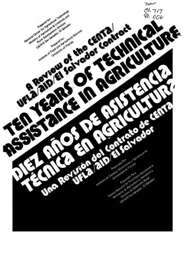 Ten years of technical assistance in agriculture : a review of the CENTA/UFLA/AID/El Salvador contract = Diez anos de asistencia tecnica en agricultura : una revision del contrato de CENTA/UFLA/AID/El Salvador