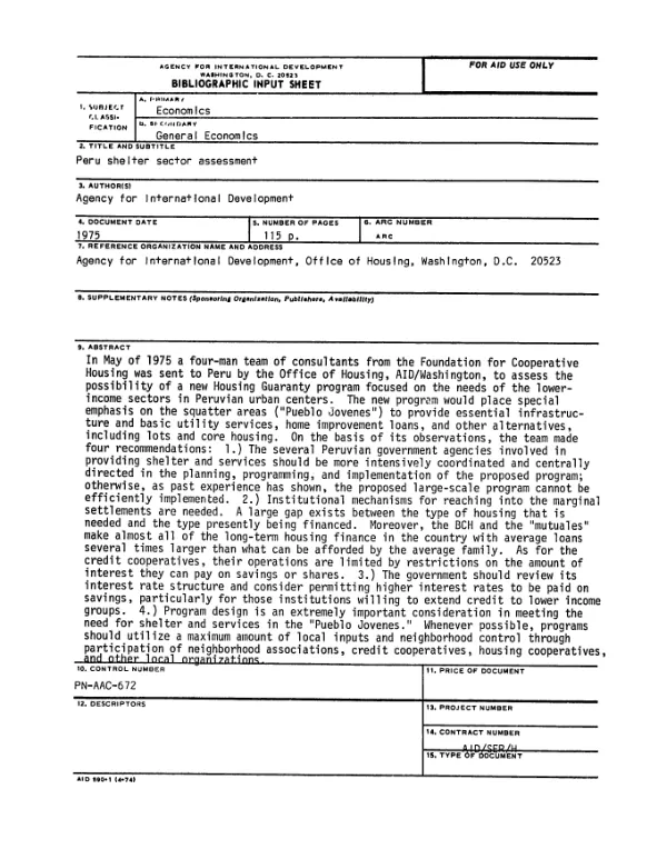 Peru shelter sector assessment