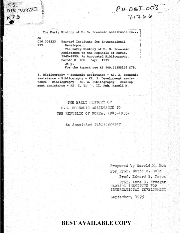 Early history of U.S. economic assistance to the Republic of Korea, 1945-1955 : an annotated bibliography