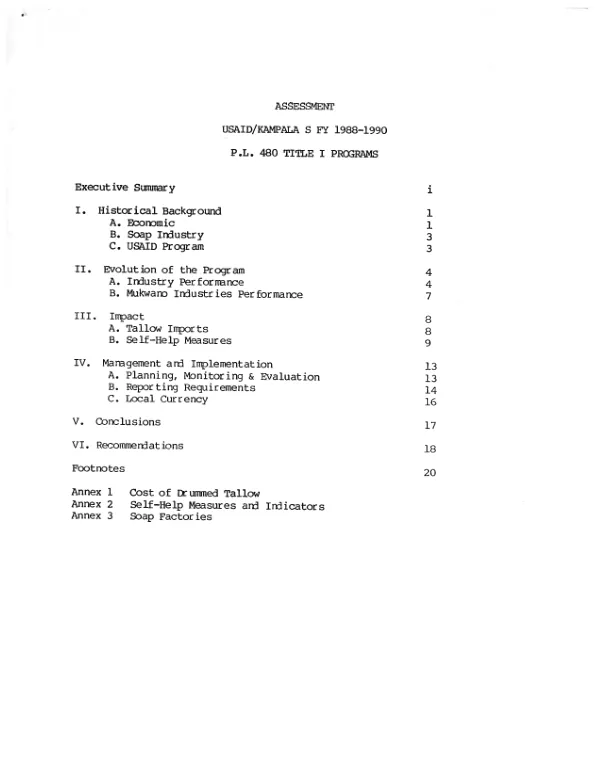 Assessment : USAID/Kampala's FY 1988-1990 P.L. 480 Title I programs