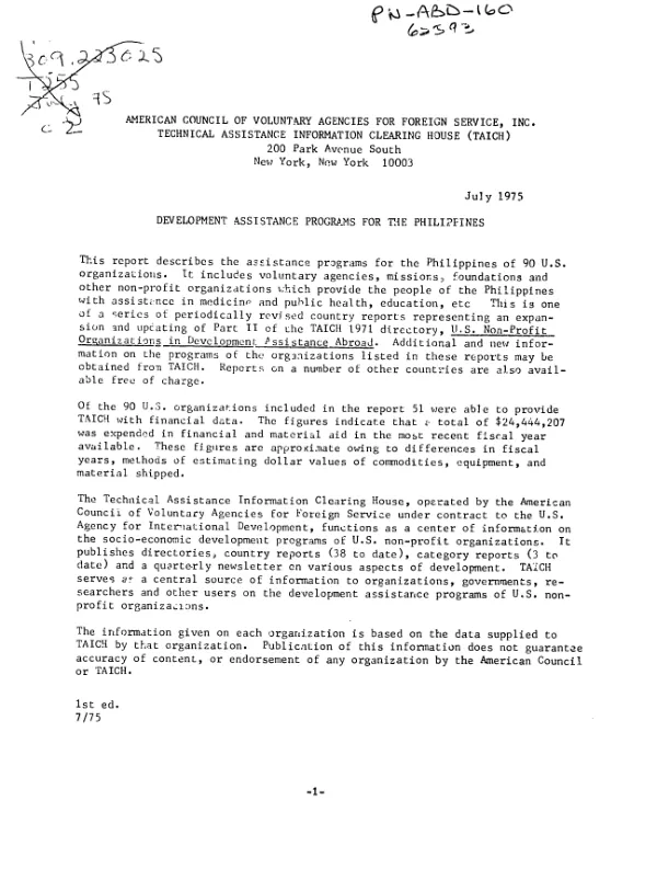 Development assistance programs for the Philippines