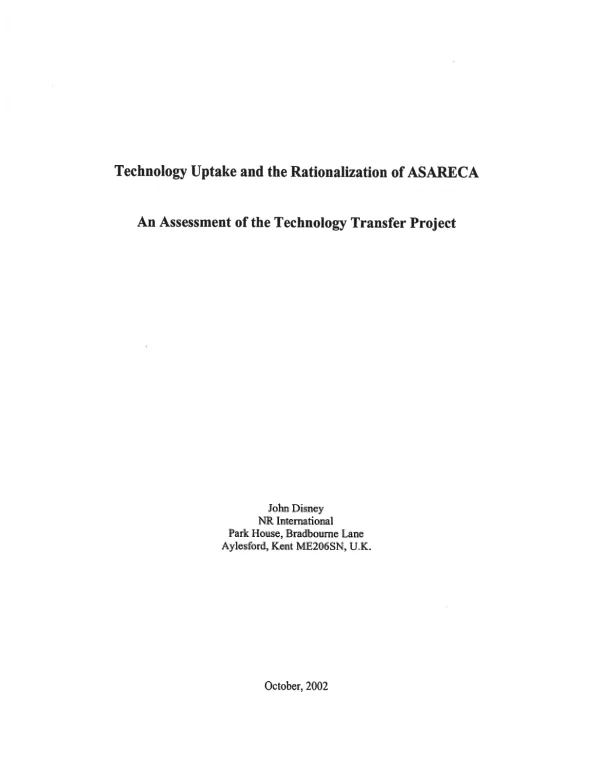 Technology uptake and the rationalization of ASARECA : an assessment of the technology transfer project