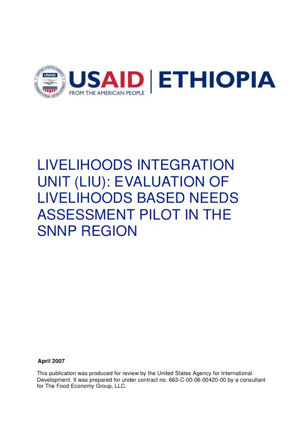 Livelihoods integration unit (LIU) : evaluation of livelihoods based needs assessment pilot in the SNNP region