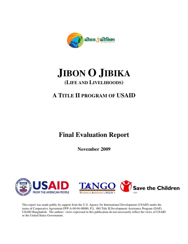 Jibon o jibika (life and livelihoods) : a Title II program of USAID : inal evaluation report