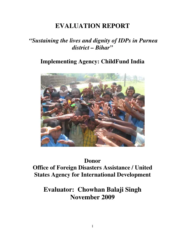 Evaluation report : sustaining the lives and dignity of IDPs in Purnea district - Bihar