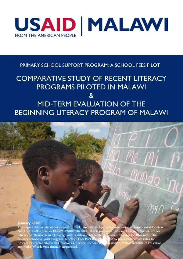 Comparative study of recent literacy programs piloted in Malawi & mid-term evaluation of the beginning literacy program of Malawi